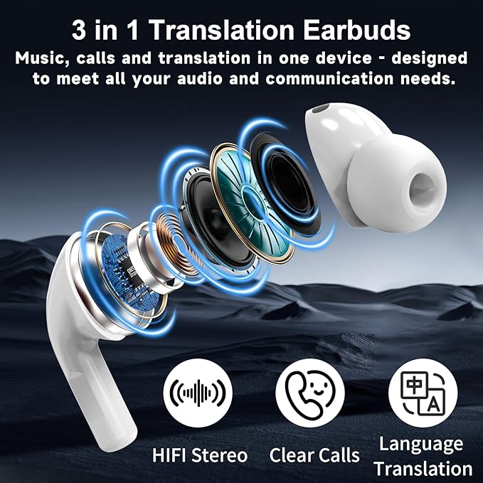 AI Language Translator Earbuds,3-in1 English-Spanish Translation Device,Instant Translation,Seamless Global Conversations, AI Bluetooth Earbuds with Charging Dock for Travel, Meetings, and Study