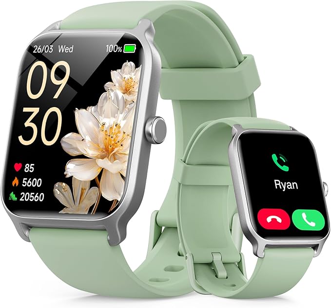 Smart Watches for Women with Alexa & Bluetooth Call,1.85" HD Screen Fitness Tracker,30-Day Battery, Heart Rate/Sleep/SpO2 Monitor,100+ Sports Modes,2ATM Waterproof Smartwatch for Android iPhone(Green)