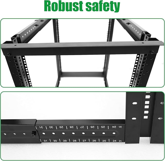 4-Post 27U Open Frame Server Rack for 19" IT Network Equipment & A/V Devices，22"-34" Adjustable Depth，Heavy Duty Free Standing Rack for Servers & AV Gear 4POST-N27U