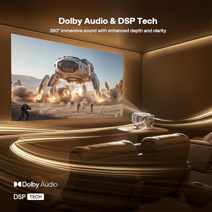Aurzen BOOM mini Google TV Movie Projector with WiFi and Bluetooth, Voice Control, Family Mode, 20W Dolby Audio, Real-Time Focus, 4K Supported Smart Portable Home Theater Projector Outdoor, Grey