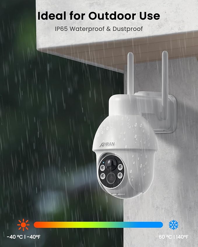 ANRAN 2K Solar Security Camera Outdoor Wireless, WiFi Camera Battery-Powered with 360° PTZ for Home Security, 3MP Color Night Vision, PIR Motion Detection, Two-Way Audio, Compatible with Alexa