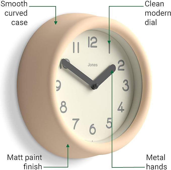 JONES CLOCKS® Fuze Wall Clock | Small Round Clock | Beige | Playful Modern Design with Soft sculptural Presence | Ideal for Kitchens Living Rooms Kid's bedrooms