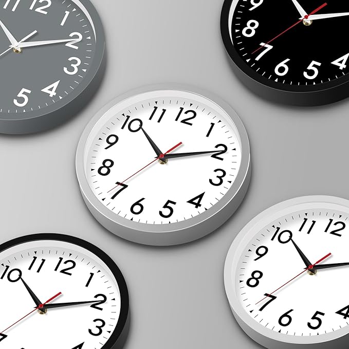 Wall Clock Modern Battery Operated 10 Inch Simpel Silent Non Ticking Decorative for Kitchen Office Outdoor Bedroom Living Room School Classroom(Silver)