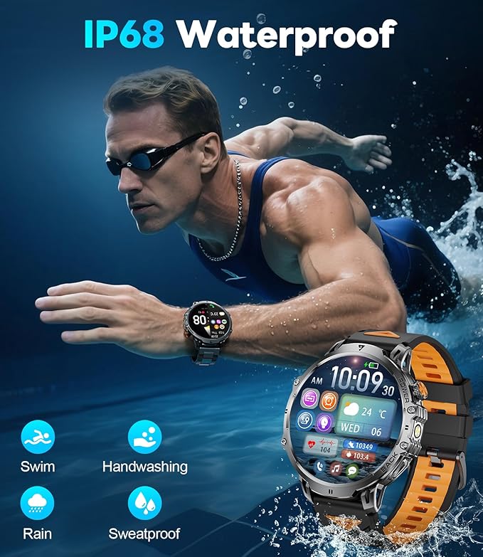 LIGE Military Smart Watches for Men with 1000 mAh Battery, 1.85" HD Touch Screen Smart Watch with Flashlight/50M Waterproof/,110+ Sports Fitness Tracker Watch,Pedometer Mens for Android iPhone