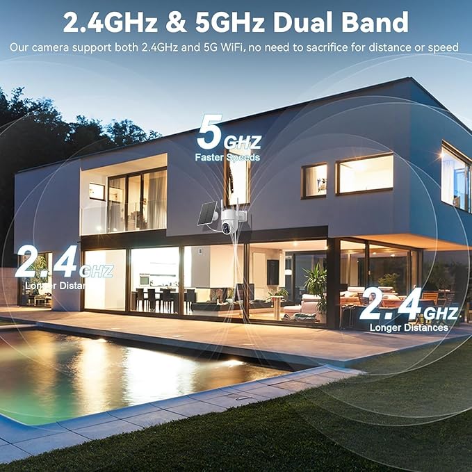 Solar Security Cameras Wireless Outdoor, 5G/2.4GHz WiFi Outdoor Security Camera for Home Security, Solar/Battery Powered Security Camera, Human Detection, Color Night Vision 2-Pack