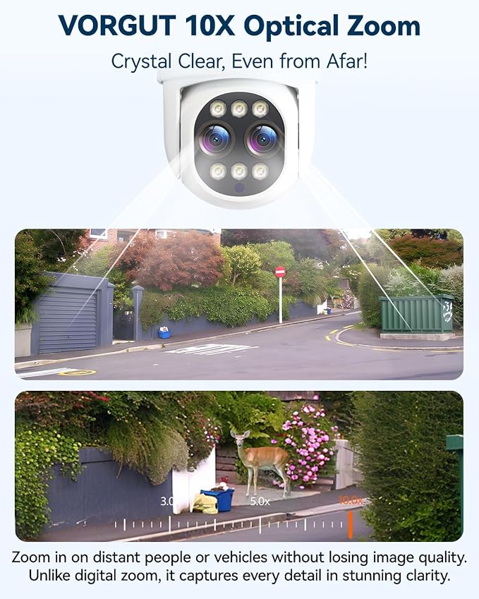 Security Camera Wireless Outdoor System with Monitor, 4pcs Dual Lens 10X Optical Zoom PTZ Cameras for Home Surveillance, Color Night Vision, Auto Tracking, Human Detection, 10CH NVR, 500GB HDD
