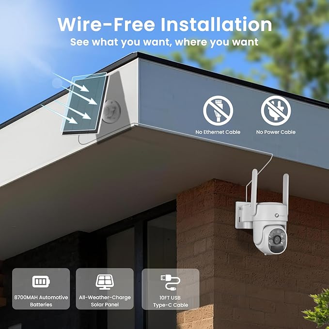 xmartO 100% Wire-Free Solar PTZ Home Security Camera System Wireless, 10-Set 2K 4MP QHD CCTV Camera Kit with 4K 10CH Expandable WiFi NVR and Past 90-Day Video Storage, All-Weather Solar Charge