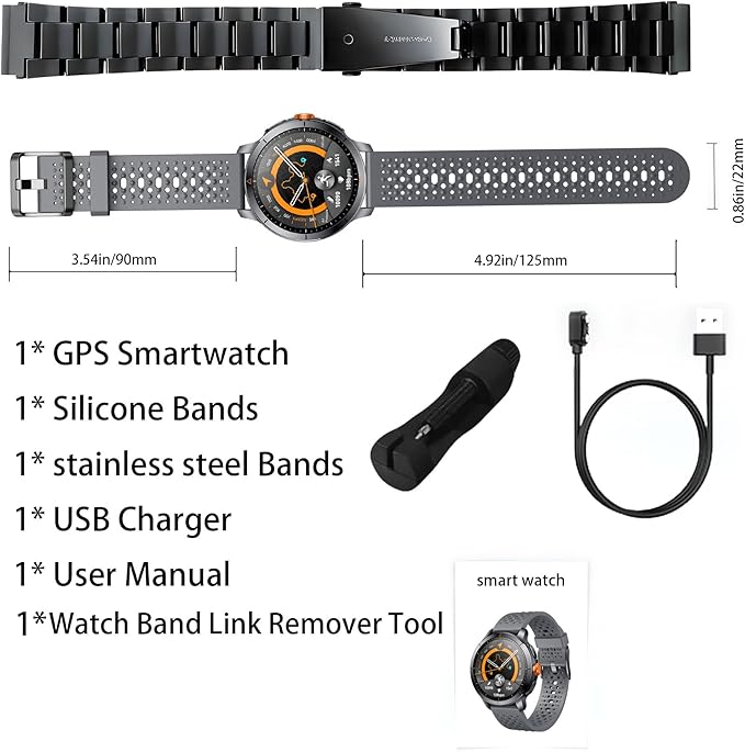 Smart Watch for Men (Answer/Make Call), Built-in GPS, Compass, 1.60" AMOLED, 5ATM Waterproof, Heart Rate SpO2 Sleep Monitor, iPhone Android - Grey