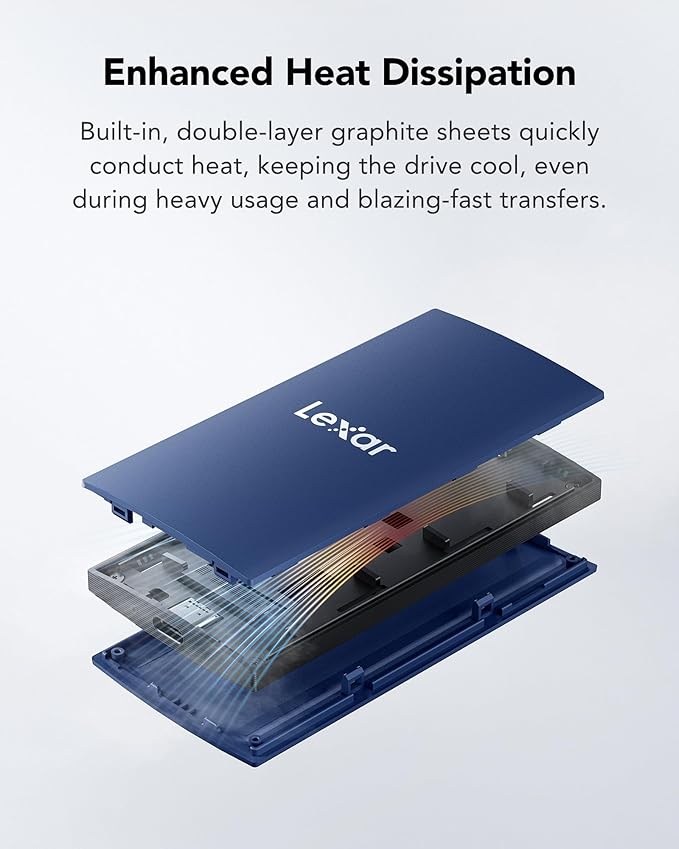 Lexar ES3 2TB External SSD, USB 3.2 Gen2 Portable SSD, PSSD Up to 1050MB/s Read, 1000MB/s Write, External Solid State Drive Compatible with iPhone 16/15 Series/Mac/PS5/XBOX/Laptop/PC, Blue