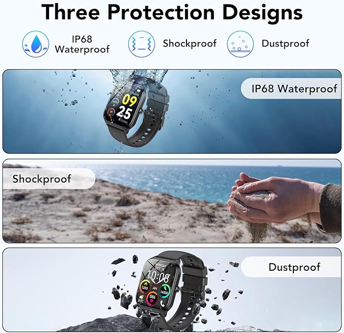 Smart Watch for Men Women, 1.85" HD Fitness Tracker with Bluetooth Calls/AI Voice Control, IP68 Waterproof, 115+Sports Modes, 24/7 Heart Rate/Sleep Fitness Watch Compatible with iOS/Android Grey