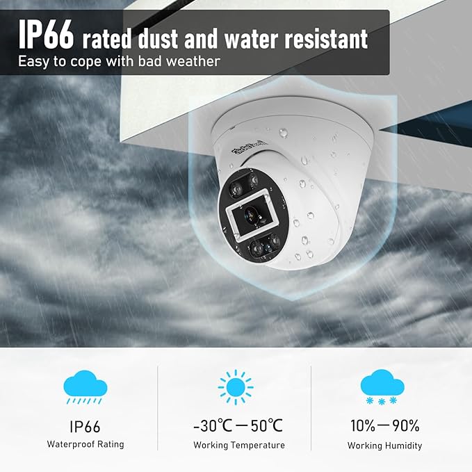 JideTech 5MP PoE Turret Security Camera Outdoor/Indoor, Human Detection, Two-Way Audio, Smart Color Night Vision, 110° Wide Angle 2.8mm Lens, IP66 Weatherproof, MicroSD Recording