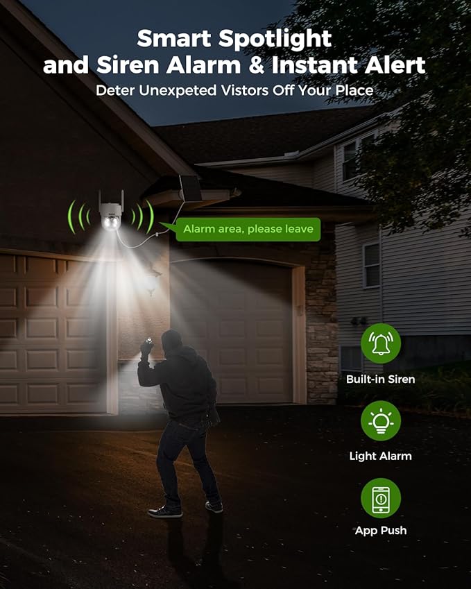 Wireless Solar Camera System Outdoor, 2PCS 4MP Home Battery Camera with 500GB HDD, 【No Monthly Fee】, Pan Tilt 360° View, PIR Motion Detection, Color Night Vision, IP66, 2-Way Audio