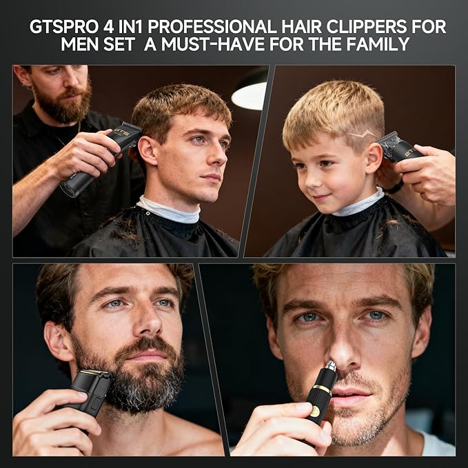 GTS Hair Clippers for Men Professional, Beard Trimmer Kits & Sets, Cordless Mens Hair Trimmer, Electric Shavers, Haircutting Machine with LED Display, for Barber 4 in 1