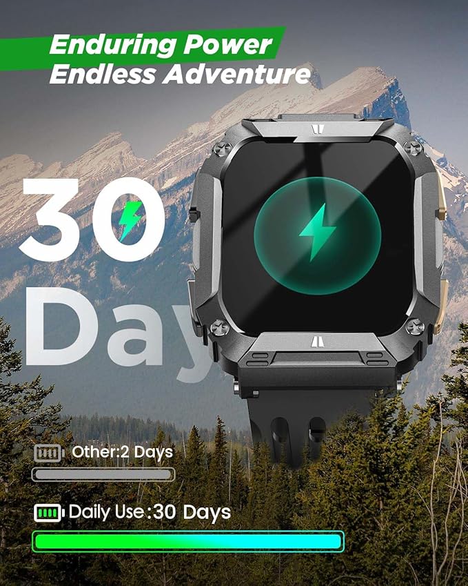 Smart Watches for Men, 1.95'' Mens Military Smart Watch for Android & iPhone, Waterproof Fitness Tracker Watch with Flashlight/100 Days Battery Life/Call/Heart Rate Sleep Monitor/100+ Sport Modes