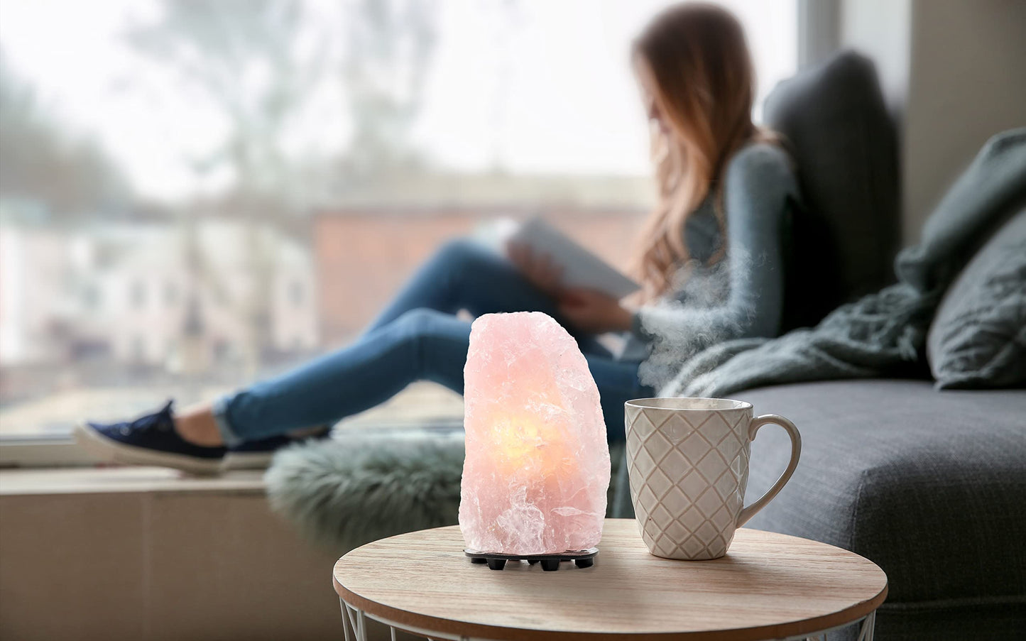 DesertUSA Rose Quartz Lamp Dimmable LED Light, Small, Wood Base, Crystal, Stone, Rose Quartz