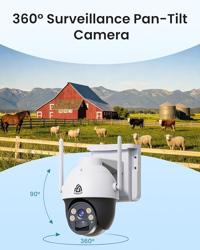 No WiFi Security Camera with 4G LTE SIM Card, Wireless Outdoor Cellular Security Camera, 2K Color Night Vision, Solar Powered, 360° Live View, PIR Motion Sensor, Pecfect for Farm & RV