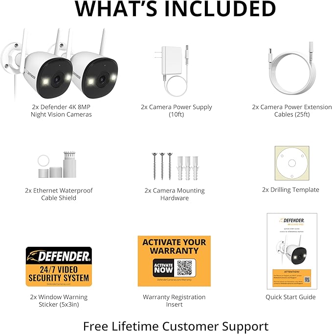 Defender AI Powered 4K Guard Pro 8MP WiFi 6, Plug-in Power Wireless Security Camera Outdoor, with Smart AI Human Detection, Bluetooth, Two-Way Talk, Works w/Guard App, 2 Pack