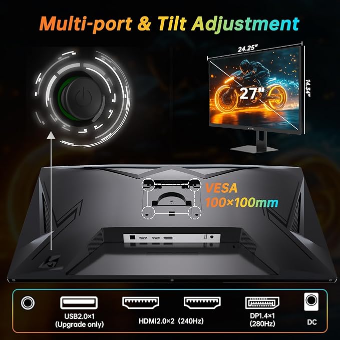 KTC 27 Inch 280Hz Gaming Monitor, FHD 1080P 240Hz PC Computer Monitor, Fast VA Panel, 1ms GTG, FreeSync G-Sync Compatible, HDR Support, 126% sRGB, HDMI and Displayport Inputs, H27E22P