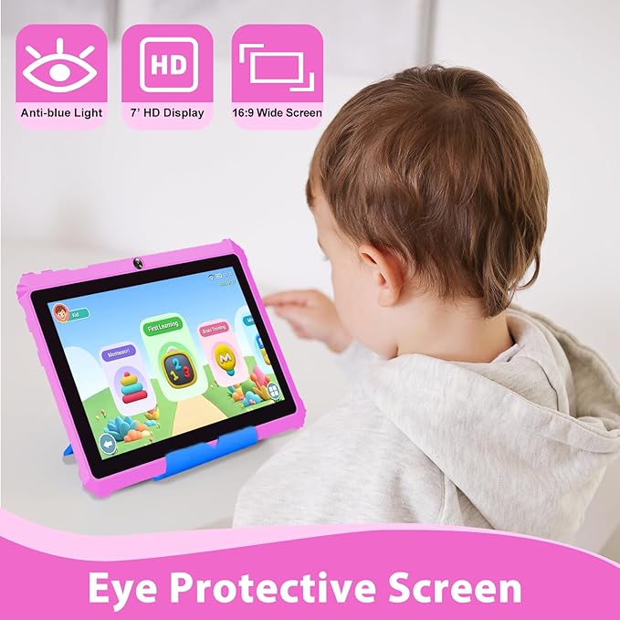 Kids Tablet 7 inch Toddler Tablet for Kids 3-7 32GB Android Tablets for Toddlers with Case WiFi Parental Control Dual Camera GMS Certified Toddler Learning Tablets Chritmas Gifts for Children (Pink)