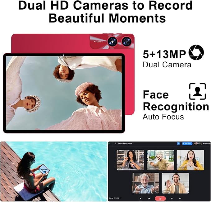 Tablet 11 inch Android 14 Tablets, 24GB+256GB+1TB Expand, Android Tablet with 8000mAh, Octa-Core, 13MP+5MP Camera, IPS Touchscreen, 5G WiFi, BT5.0, Widevine L1, GPS - Metal Red