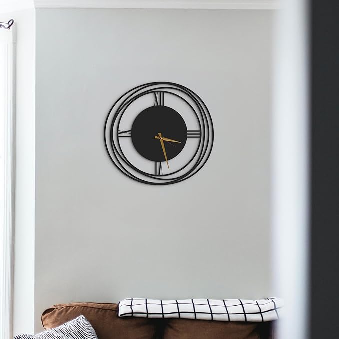 Circular Harmony Wall Clock – 28 Inch XL, Ultra-Quiet Quartz, Black Metal Statement Minimalist Clock for Loft, Hallway, Living Room