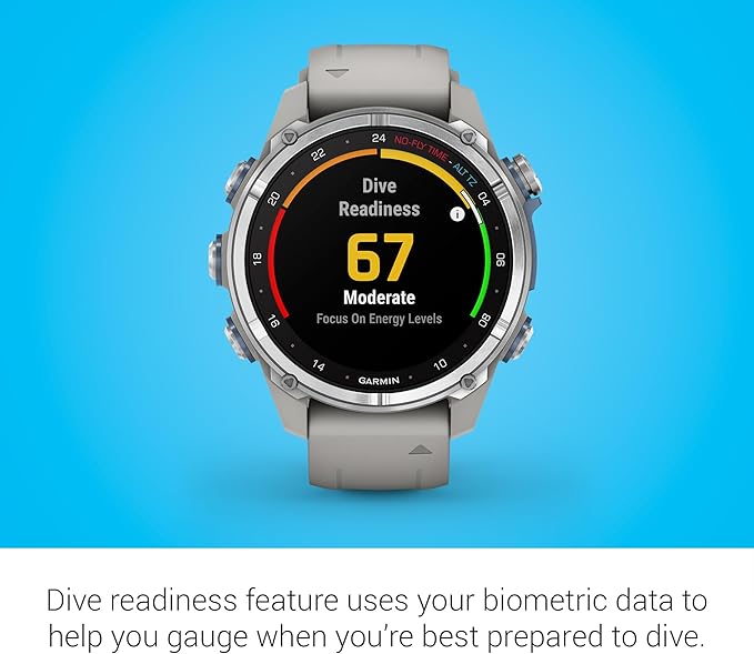 Garmin Descent Mk3 Dive Computer and Multisport Smartwatch with AMOLED Display with Advanced Dive Modes and GPS Navigation (43mm, Stainless Steel with Fog Gray Silicone Band)