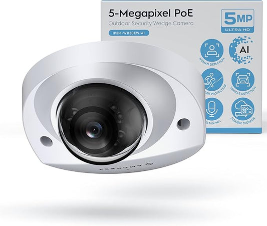 Amcrest 5-Megapixel Wedge IP PoE AI Camera, Security IP Camera Outdoor, Built-in Microphone, Human & Vehicle Detection, Perimeter Protection, 98ft Night Vision, 130° FOV, 5MP@20fps IP5M-W1150EW-AI