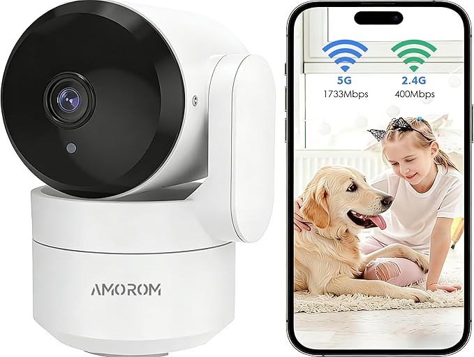Pet Camera, Baby Camera, 2K 360° Home Security Camera, Night Vision, 2-Way Audio, AI Motion Detection, Works with Alexa & Google Assistant, Support 2.4GHz & 5GHz WiFi