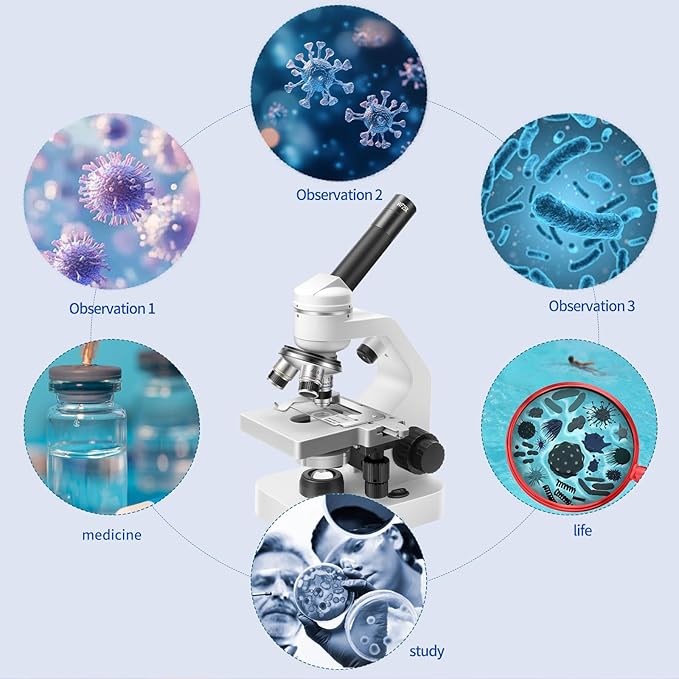 Microscope 40x-2000 Times Magnification, Upper and Lower LED Lights, Double-Layer Stage, Primary and Secondary School Students, Children's Composite Microscope (WiFi Electronic Eyepiece)