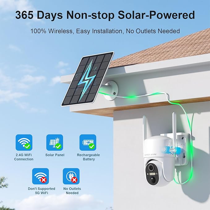 HOSAFE.COM Cameras for Home Security Outdoor, WiFi Outdoor Camera Wireless, Solar Security Cameras Wireless Outdoor, 360 PTZ, PIR Sensor, 2K HD Color Night Vision, 2-Way Talk, IP66 Waterproof