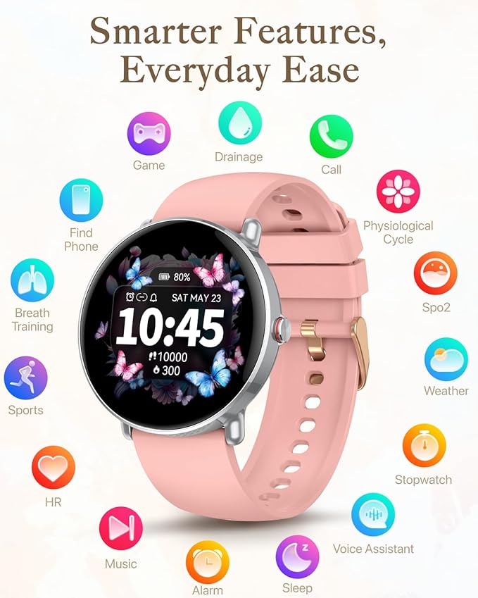 Smart Watch for Women Men, for Android iOS with Sleep & Calorie Monitor, Pedometer Fitness Tracker, Bluetooth Call, IP68 Waterproof, 112+ Sport Modes Round Face Smartwatch (Modern, Baroque Pink, 1.39)