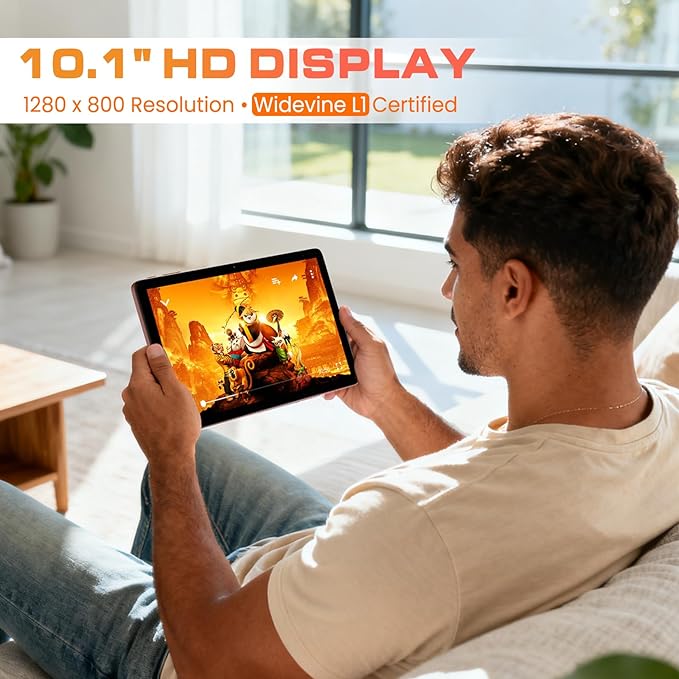 10 inch Tablet, Android 15 Tablet, 12GB RAM 128GB Storage, Expandable up to 2TB, with Foldable Stand Case, Octa-Core Processor, IPS HD Display, Wi-Fi 6 & Bluetooth 5.4, Widevine L1, 6000mAh Battery
