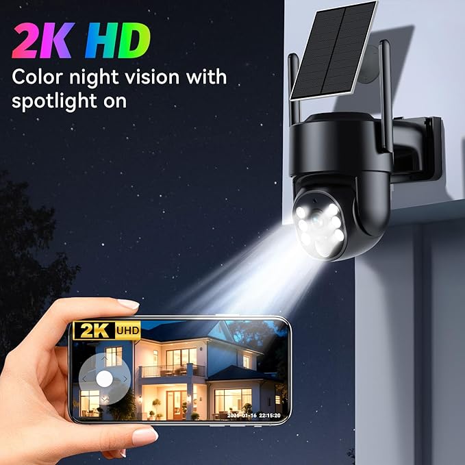 Solar Security Cameras Wireless Outdoor, 5G&2.4GHz Cameras for Home Security, 2K Solar Outdoor Camera, Color Night Vision, AI Human Detection, 2-Way Talk, Siren Alarms (2-Pack)
