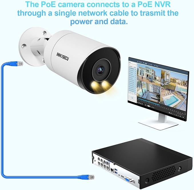 5MP PoE Camera, Outdoor Bullet Security IP Camera, Smart Dual Light Color Night Vision, Waterproof IP67, Built-in Mic/Audio, 2.8mm Lens Wide Angle 110°, Human & Vehicle Detection, INB5GD49E