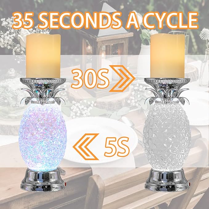 YAKii 9.5" Pineapple LED Color Changing Shine Lamp,Swirling Water Waves Lamp Kid Safe Battery/USB Cable Operated,Table Lamp Candle Holder Table Decoration Silver(Pack of 2)
