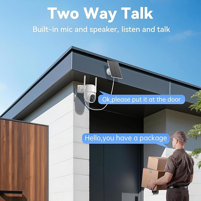 Solar Security Cameras Wireless Outdoor, 5G&2.4GHz Cameras for Home Security, 2K Solar Outdoor Camera, Color Night Vision, AI Human Detection, 2-Way Talk, Siren Alarms (2-Pack)