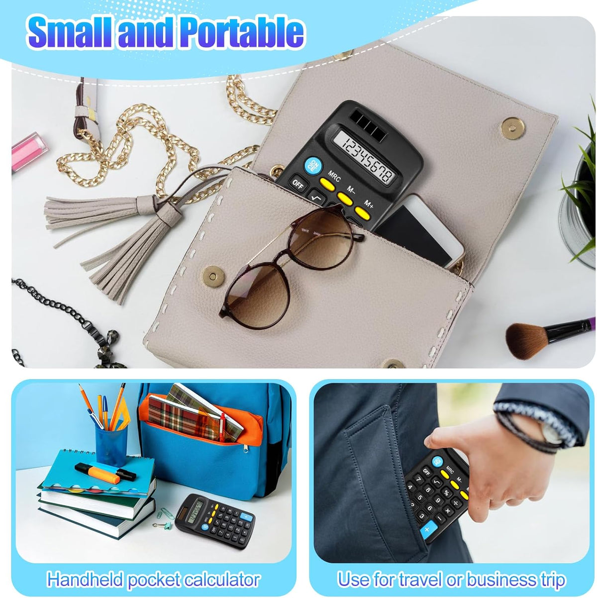 24 Pieces Pocket Calculator,Pocket Size Mini Calculators,Solar Battery Dual Power Function Calculator,8 Digit Display Basic Calculator for Students Kids Home Office(Black)