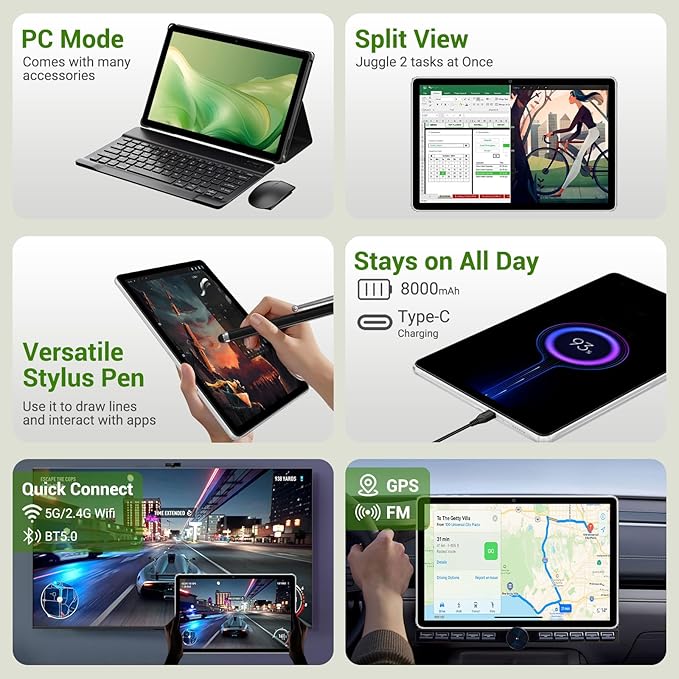 2025 Tablet 11 inch Android 15 Tablets with Keyboard Stylus Mouse: 2K IPS Tablette (2000x1200), 36GB+256GB(2TB TF)-Gray