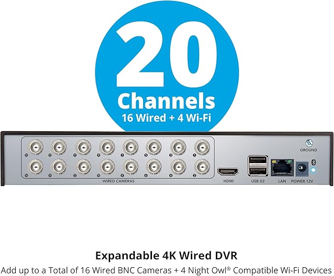 Night Owl 2-Way Audio 20 Channel DVR Video Home Security Camera System with (12) Wired 4K HD Indoor/Outdoor Deterrence Cameras and 2TB Hard Drive (Add up to 4 Wi-Fi Cameras) (12 Camera)