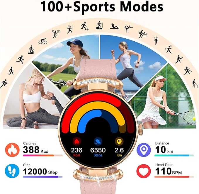 Smart Watches for Women Android IOS, 1.2'' AMOLED Ultra-Clear Screen Fitness Trackers with Bluetooth Call (Answer/Make), Smartwatch with Heart Rate,Sleep Monitor, IP68 Waterproof,100+ Sports Mode