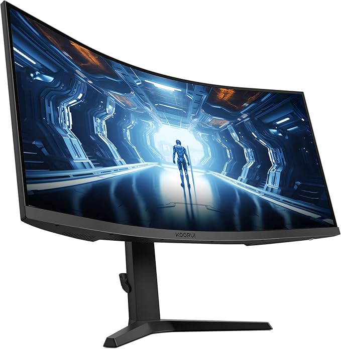 KOORUI 34-inch Curved Ultrawide WQHD 3440×1440 Gaming Monitor, 180Hz 1000R- PIP/PBP, 1ms(MPRT), HDR400, DCI-P3 95%, FreeSync Premium, 1 x DP 1.4 & 2 x HDMI 2.0, Tilt Height Swivel Adjustment, 34E6UC