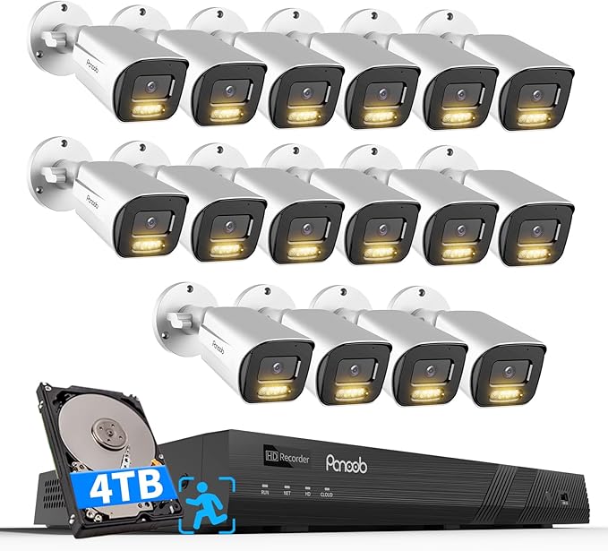 16 Channel Security Camera System 4TB HDD, H.265 16PCS 5MP PoE Commercial IP Bullet Camera, Smart Color Night Vision, 2 Way Audio Talking, AI Human Detection, Remote Access,PB65A1616-5MD