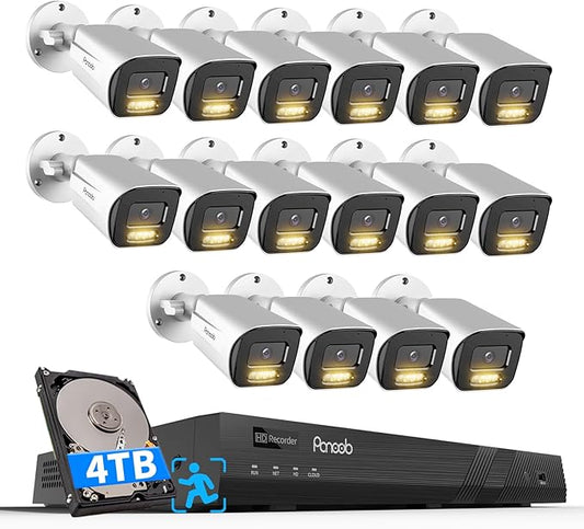 16 Channel Security Camera System 4TB HDD, H.265 16PCS 5MP PoE Commercial IP Bullet Camera, Smart Color Night Vision, 2 Way Audio Talking, AI Human Detection, Remote Access,PB65A1616-5MD