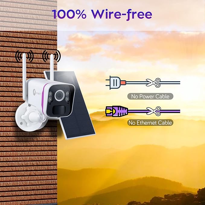 XMARTO 100% Wire-Free 4MP HD Solar Security Camera Wireless for Home Surveillance (All-Weather Solar Charge, AI Motion Detection, Spot Light and Siren, SD, NVR & Cloud Storage)