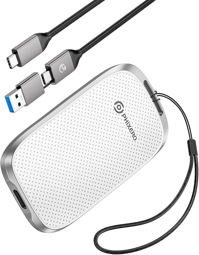 PHIXERO 2TB Portable SSD, Type-C Interface, Up to 450Gbps, Built-in mSTAT SSD for Ultra-Fast Data Transfer,White