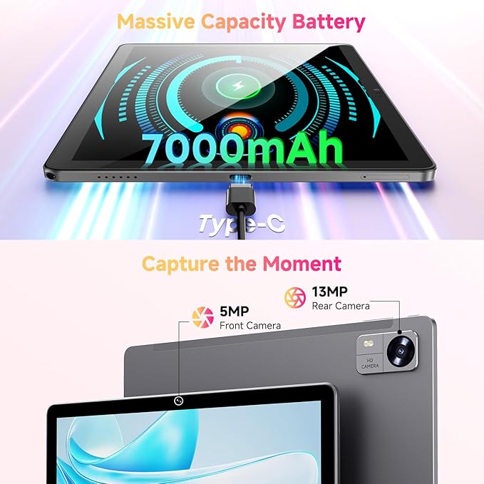 CHUWI Hi10 XPro Android 15 Tablet 10.1‘’, 8GB RAM 128GB ROM, Unisoc T606 Octa-Core, HD IPS Touchscreen Tablet PC,13MP+5MP Camera, Widevine L1,7000mAh,4G LTE, 5G WiFi, GPS,BT 5.0,Type-C, with Case