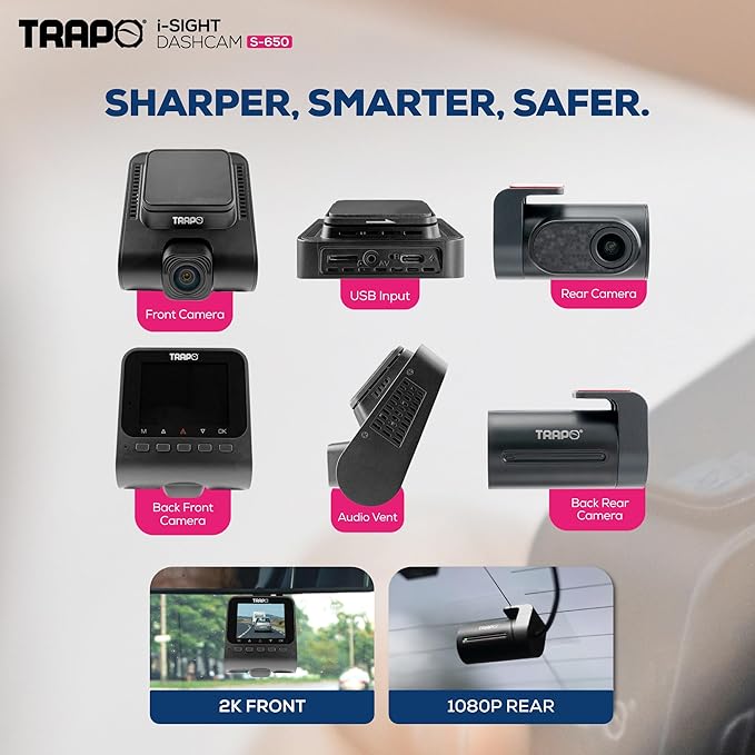 S650 Dash Cam 2K HDR 2560x1440P Front and Rear Dash Cam, Car Camera with ADAS, Voice Control, Super Capacitor, Parking Surveillance, Built-in GPS & Wi-Fi, 60 FPS Front + 30 FPS Rear