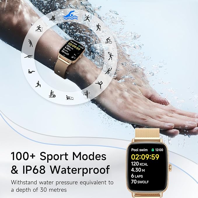 Smart Watch for Men Women, 1.85" HD Smartwatch Compatible iPhone/Samsung/Android (Answer/Make Calls), 100+ Sport Modes Fitness Tracker with Heart Rate/Sleep/SpO2 Monitor, IP68 Waterproof, Metal Band