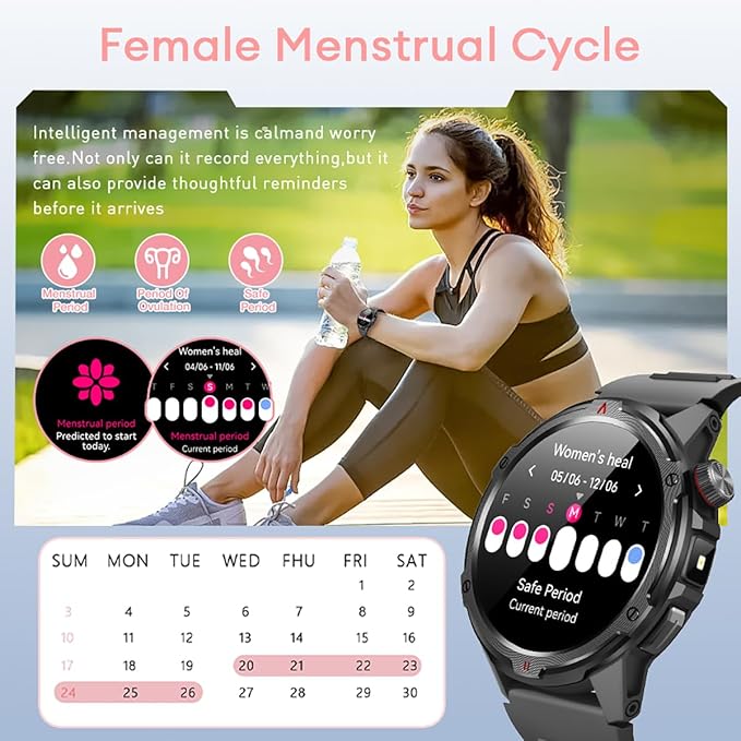 AOLON Smart Watch for Men (Answer/Make Call with 1.43'' AMOLED Display, IP68 Waterproof, 30+ Days Battery Life with100+Sport Modes Fitness Watch, Compass, Heart Rate, SPO₂ & Sleep Monitor（Black）