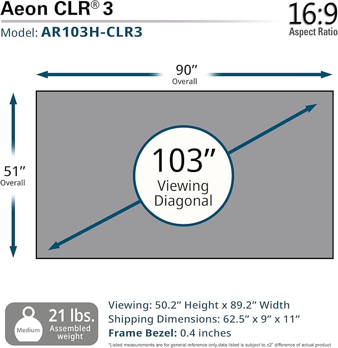 Elite Screens 103 inch UST ALR Projector Screen 16:9 4K 90% Ceiling Ambient Light Rejecting Edge Free Fixed Frame Grey Projector Screen Indoor Movie Screen Home Theater - AR103H-CLR3